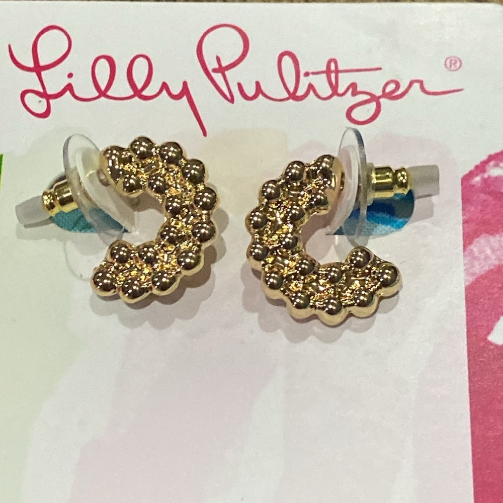New Lilly Pulitzer Worth A Look Small Hoop Earrings Gold metallic - Picture 4 of 5